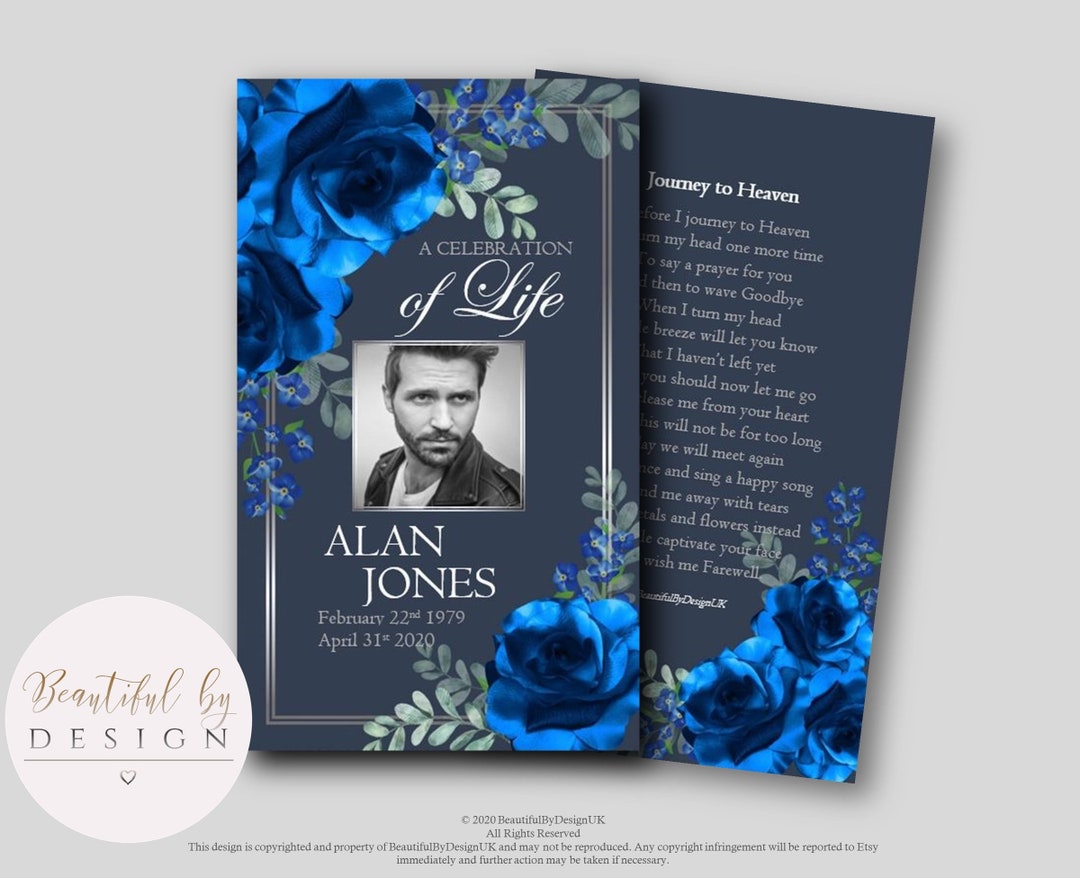 Blue Flowers Funeral Prayer Card/bookmark With Photo in Etsy