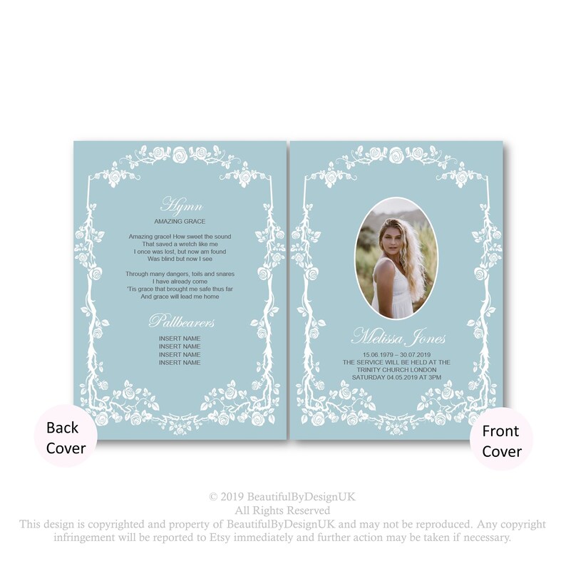 8 Page Elegant Frame Funeral Program Template Celebration of Etsy