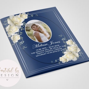 8 Page Elegant Navy Funeral Program Template, Celebration of Life, Obituary Template, Memorial Program, Funeral Design,Memorial Service 0014