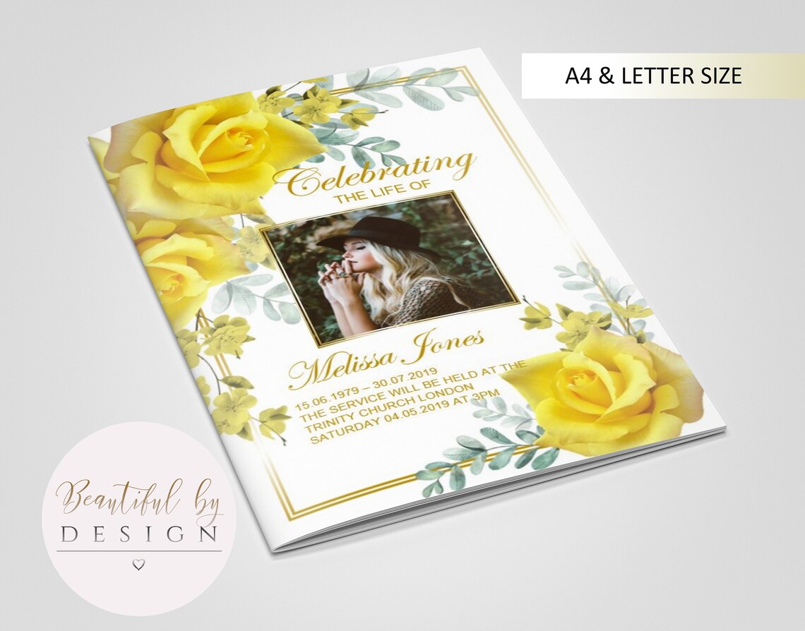 8 Page Yellow Flower Funeral Program Template Celebration of Etsy