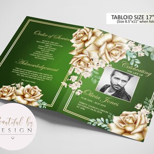BI-FOLD Gold Flowers Funeral Program Template, Celebration of Life, Obituary Template, Memorial Program, Editable Template 0085
