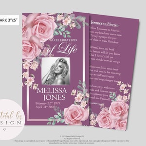 Carte/signet de prière pour les funérailles de fleurs roses avec photo, en souvenir d'amour, carte de prière de sympathie, bricolage commémoratif, idées de décoration funéraire 0076