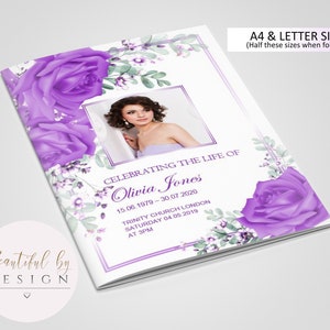 8 Page Lilac Flowers Funeral Program Template, Celebration of Life, Obituary Template, Memorial Program, Editable Template 0056
