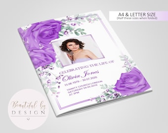 8 Page Lilac Flowers Funeral Program Template, Celebration of Life, Obituary Template, Memorial Program, Editable Template 0056