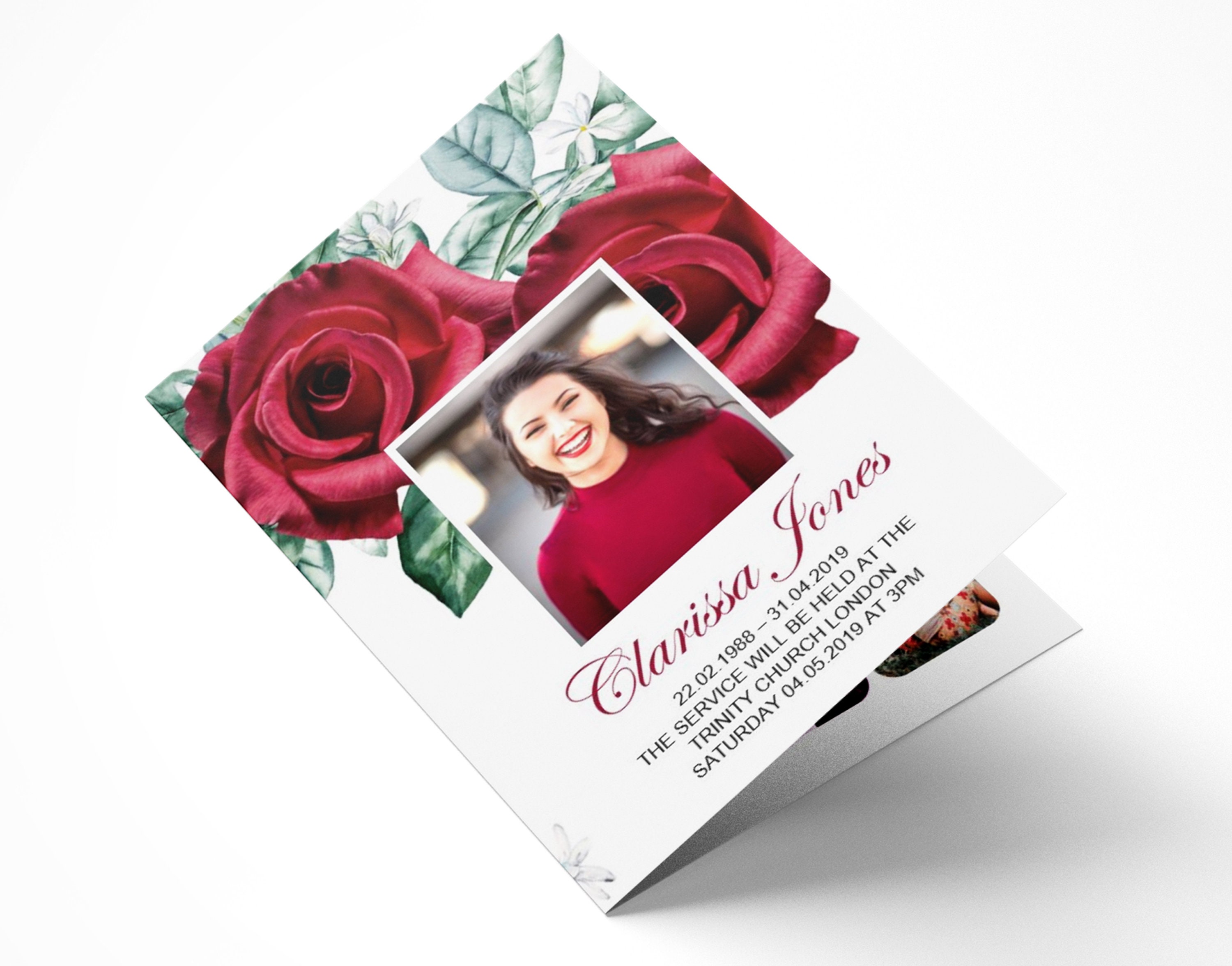4 Page Red Flowers Funeral Program Template Celebration of Etsy