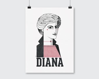 Princess Diana of Wales portrait illustration. Art print for gift and decoration.