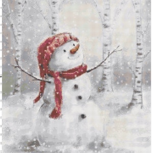 Snowman in the Woods Cross Stitch Pattern, Needlepoint