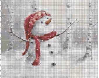 Snowman in the Woods Cross Stitch Pattern, Needlepoint