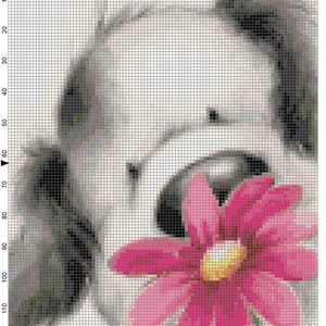 Welpe mit Blume Kreuzstich Muster, Nadelspitze, Niedlich, Tiere, Hunde