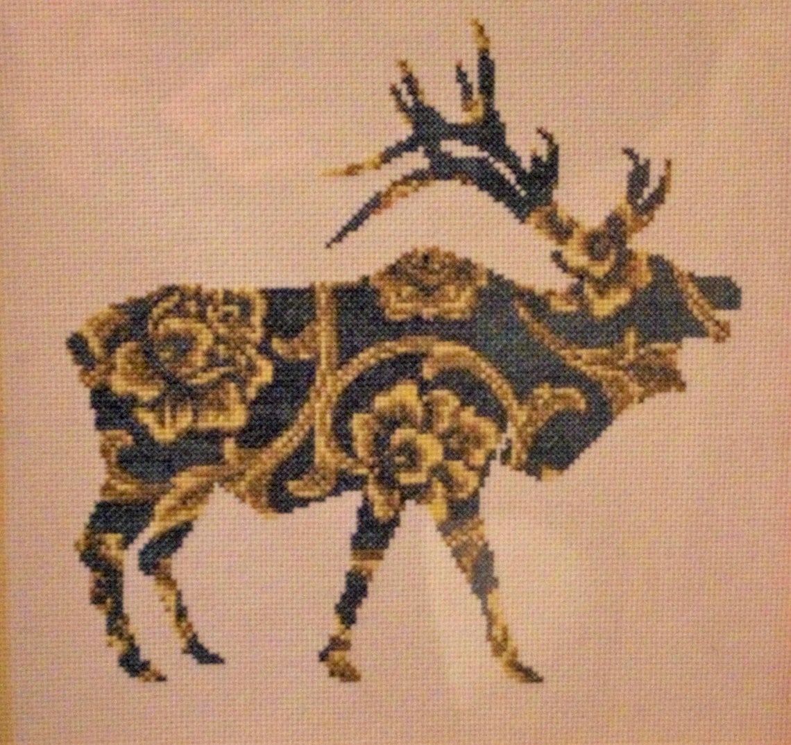 Floral Elk Cross Stitch Pattern, Nature, Wildlife, Elk, Floral, Flower ...