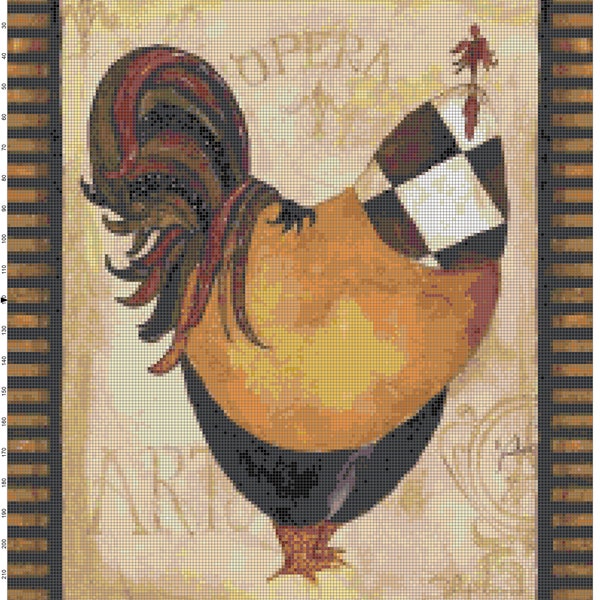 Monsieur Coq Grille Point De Croix Compté, Tapisserie, Animaux, Poulets, Fantaisie, Amusant, Cuisine