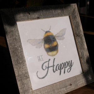 Bee Happy Cross Stitch Pattern, Counted Cross Stitch, Digital PDF File, Nature, Cute, Baby&#39;s Room, Inspirational