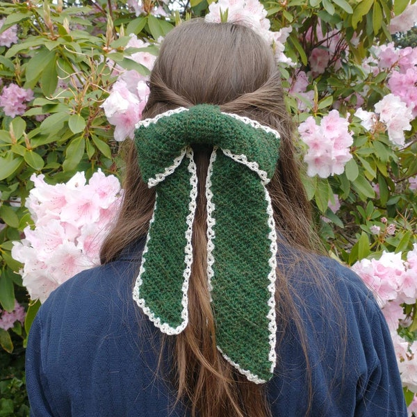 Sybil Bow, Crochet Hair Bow Pattern Cottagecore Fashion, Kawaii Light Academia Fairycore Style