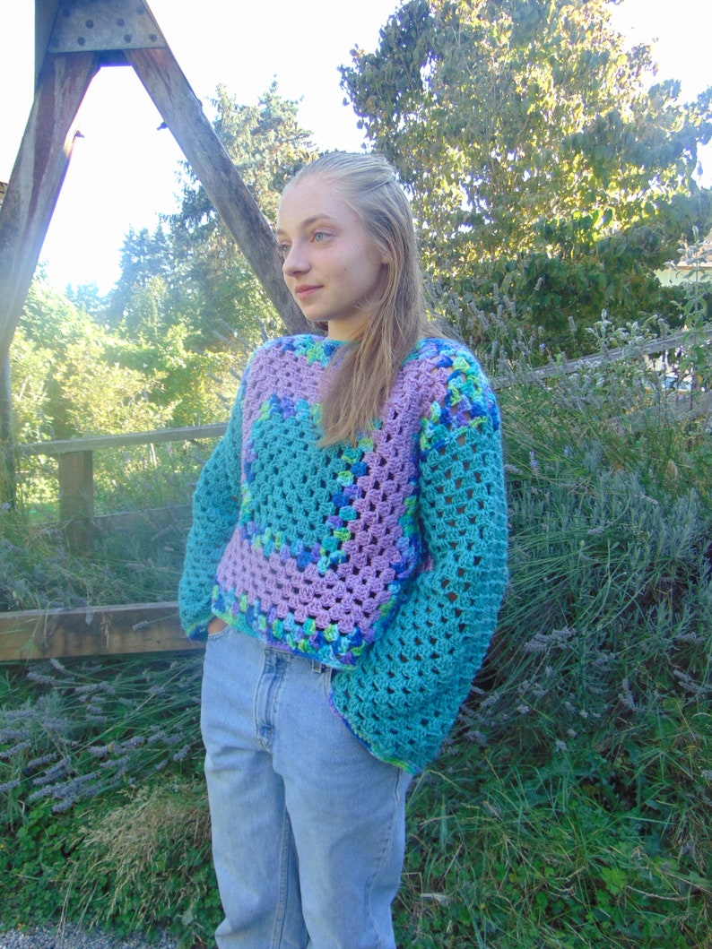 Cool Weather Colors Wide Sleeve Crochet Sweater 70s Style image 5