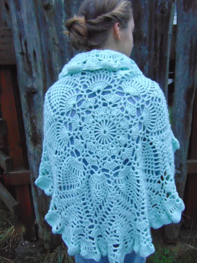 Seafoam Oversized Crochet Wrap Giant Lace Patterned Shawl image 5