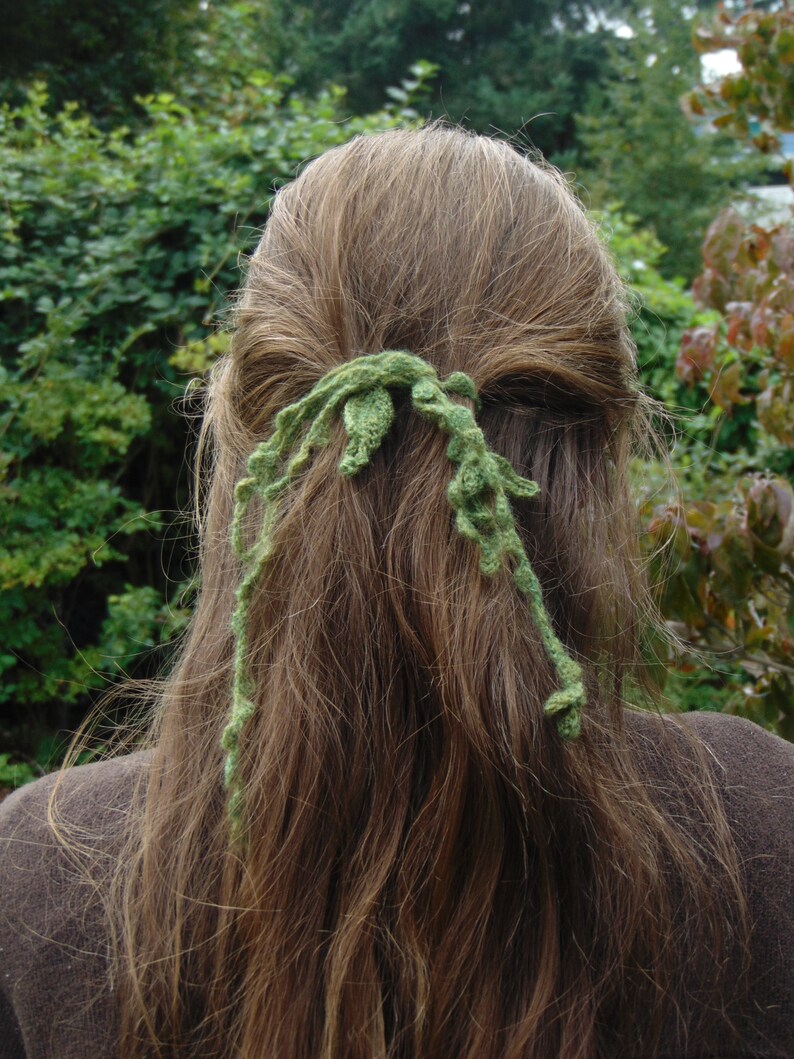 CrochetLong Hair Flower Vine Elvish Boho Leafy Felted image 3