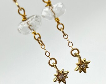Starlight in Gold und lange Kristallquarzohrringe