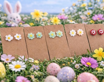 Handmade Pastel Flower Stud Earrings – Dainty Floral Jewelry – Polymer Clay