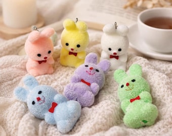 Fuzzy Bunny Charms or Earrings | Kawaii Jewelry Making Supplies