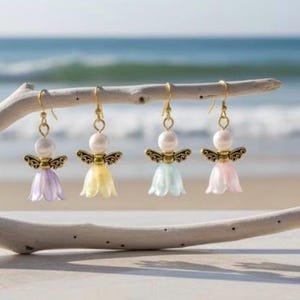 Handmade Pearl Flower Angel Earrings-Floral Easter-Spring Jewelry image 1