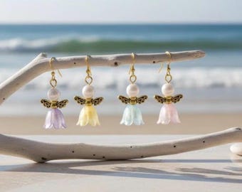 Handmade Pearl Flower Angel Earrings-Floral Easter-Spring Jewelry