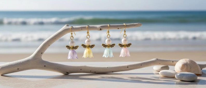 Handmade Pearl Flower Angel Earrings-Floral Easter-Spring Jewelry image 1