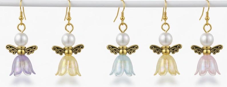 Handmade Pearl Flower Angel Earrings-Floral Easter-Spring Jewelry image 10