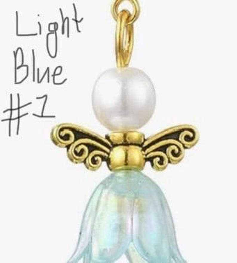 Handmade Pearl Flower Angel Earrings-Floral Easter-Spring Jewelry Light Blue #1