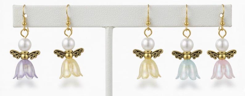 Handmade Pearl Flower Angel Earrings-Floral Easter-Spring Jewelry image 9
