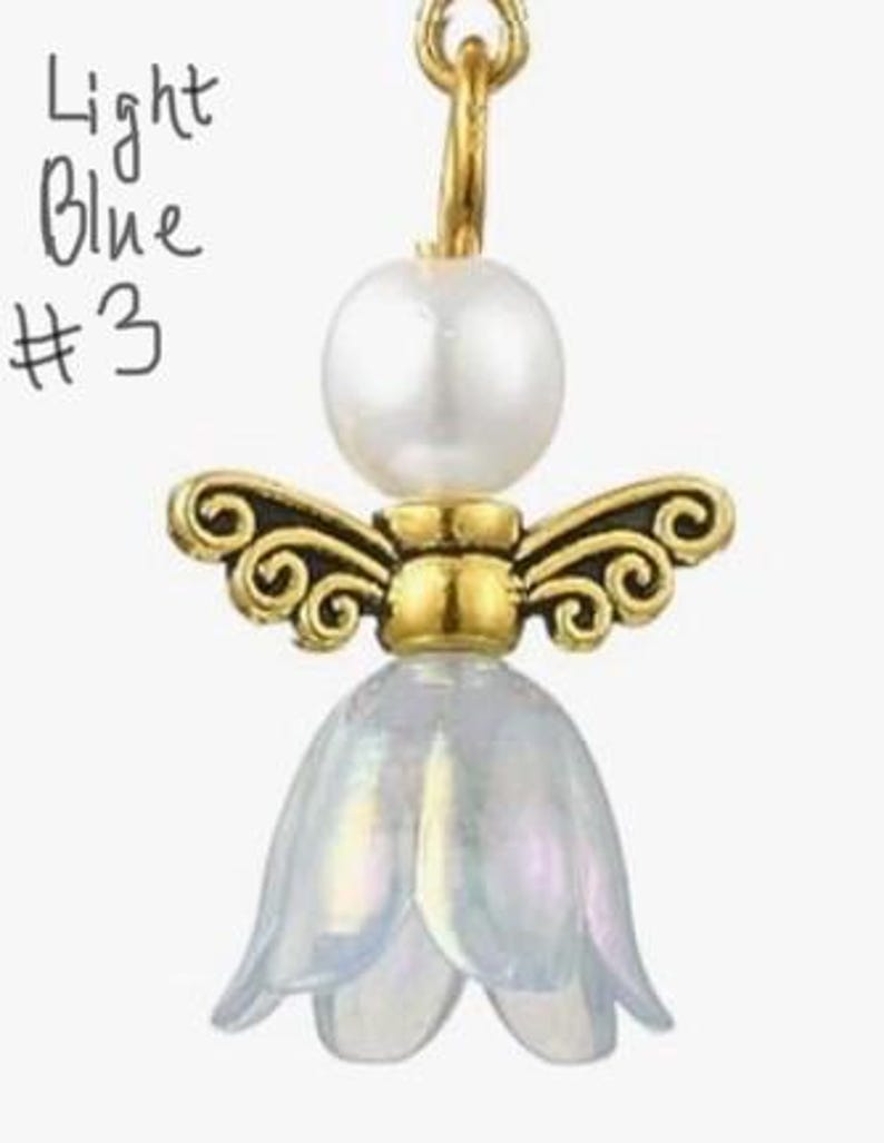 Handmade Pearl Flower Angel Earrings-Floral Easter-Spring Jewelry Light Blue #3