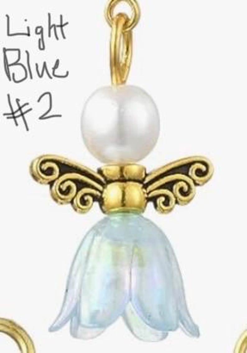 Handmade Pearl Flower Angel Earrings-Floral Easter-Spring Jewelry Light Blue #2