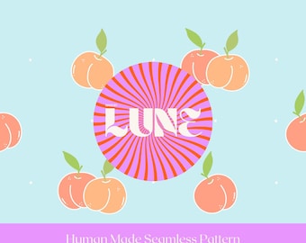 Peach Seamless Pattern – Minimal Fruit Repeat, Blue Background (Digital Download)