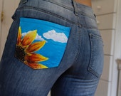 Hand Painted Sunflower Jeans
