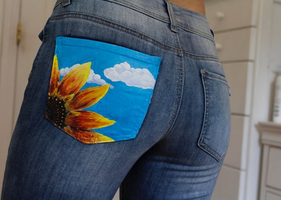 sunflower painted jeans