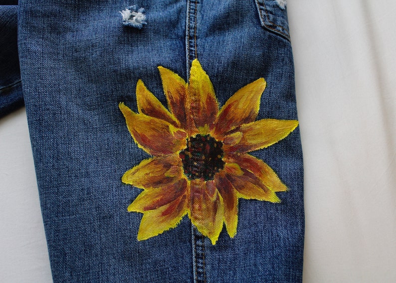 Hand Painted Sunflower Jeans | Etsy