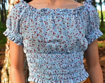 BLOUSE, shirred waist | short sleeve Blouse in rayon prints and solids | Teen, Tween & Teeny GIRLS | Beachwear, Gold Coast Australia