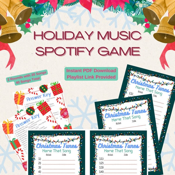 Festive Holiday Tunes Name That Song Spotify Music Party Game Printable PDF Instant Digital Download (Not for Kids)