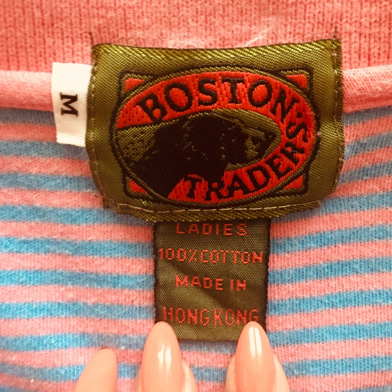 Vintage 80s Boston Traders Pink /& Blue Preppy Medium Polo