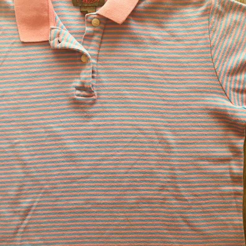 Vintage 80s Boston Traders Pink /& Blue Preppy Medium Polo