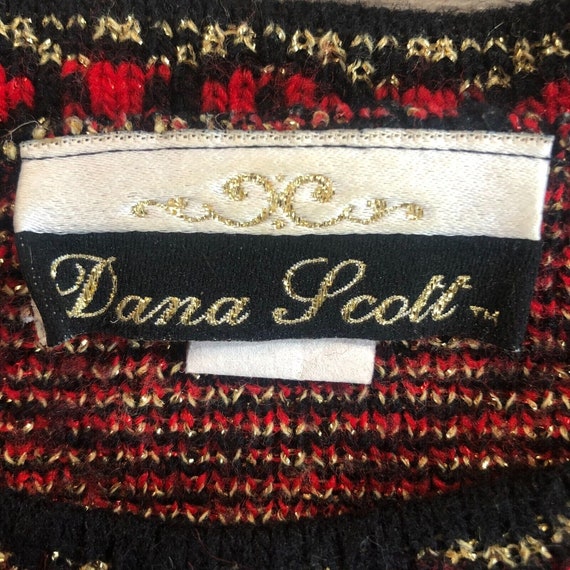 Vintage 90s Dana Scott Floral Black Red Gold Meta… - image 5