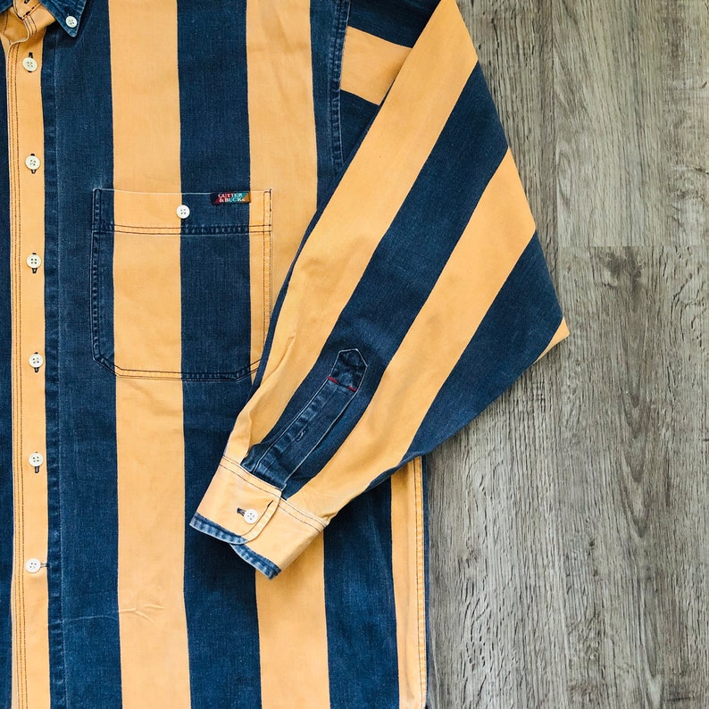 Vintage Cutter /& Buck Orange Striped Denim Chambray Collared Buttondown Casual Shirt Size XL