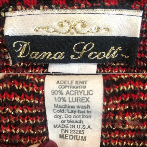 Vintage 90s Dana Scott Floral Black Red Gold Meta… - image 4