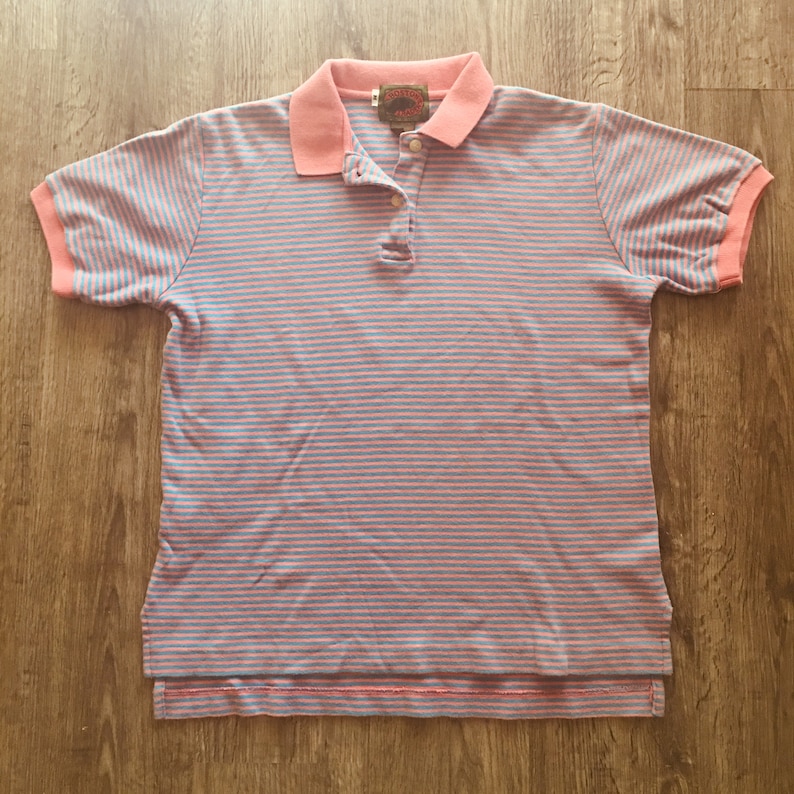 Vintage 80s Boston Traders Pink /& Blue Preppy Medium Polo