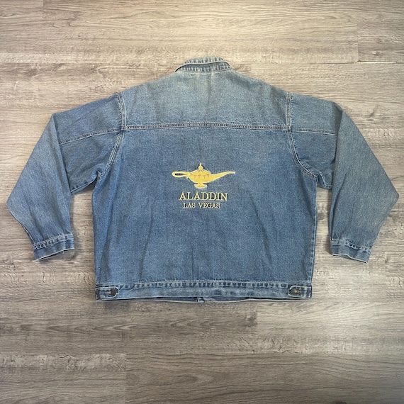 Vintage 90s Embroidered Aladdin Las Vegas Hotel Casino Genie Lamp Medium Blue Denim Jean Jacket Size 3XL Etsy