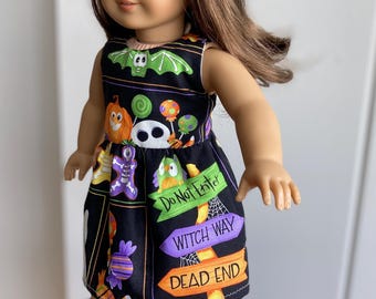 Halloween Doll Dress, Ghosts and Goblins Print, 18 Inch Doll