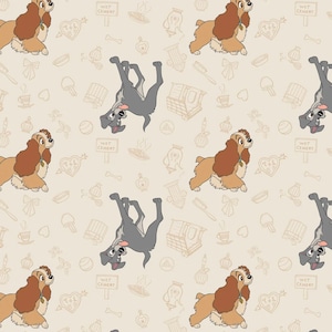 Disney Classic - Lady And The Tramp - Home Sweet Home Cream Fabric - 1/2 Meter - Cotton Fabric