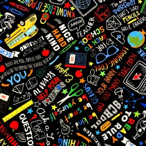 Back to School - School Multi - Timeless Treasures - Black Fabric - 1/2 Meter - Cotton Fabric