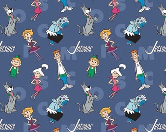 The Jetsons - Characters & Letters - Blue Fabric - 1/2 Meter - Cotton Fabric