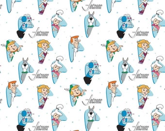 The Jetsons - Characters - White Fabric - 1/2 Meter - Cotton Fabric