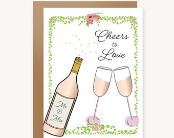 Wedding Card Cheers to Love Card Mr & Mrs Card Floral Wedding Card for Bridal Wedding Gift Congratulations Card Gift for Bride and Groom